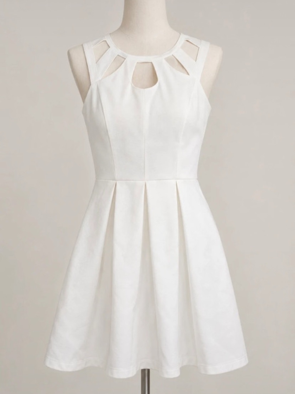 White Cutout Neckline Fit-and-Flare Mini Dress